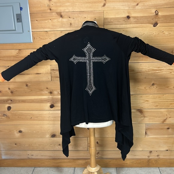 NWT Scandalicious Swarovski crystal rhinestone bling cross rodeo cardigan MEDIUM - Picture 2 of 13